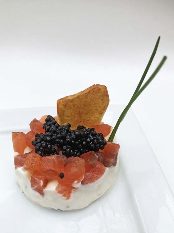 Compote van bloemkool-mascarpone met gravad lax 